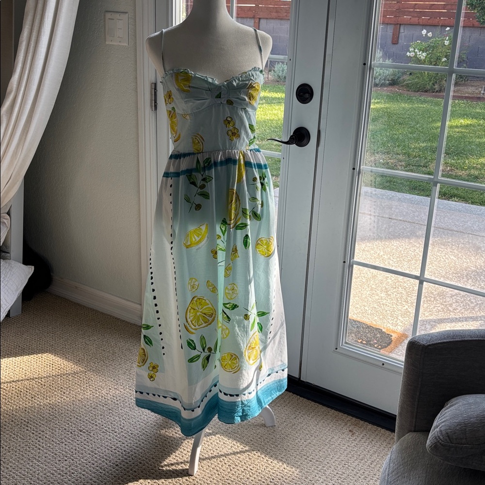 Zara Lemon Print Strapless Dress